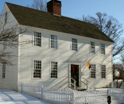 exterior view of buckingham-hall house at mystic seaport museum