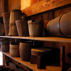 barrels inside the cooperage at mystic seaport museum
