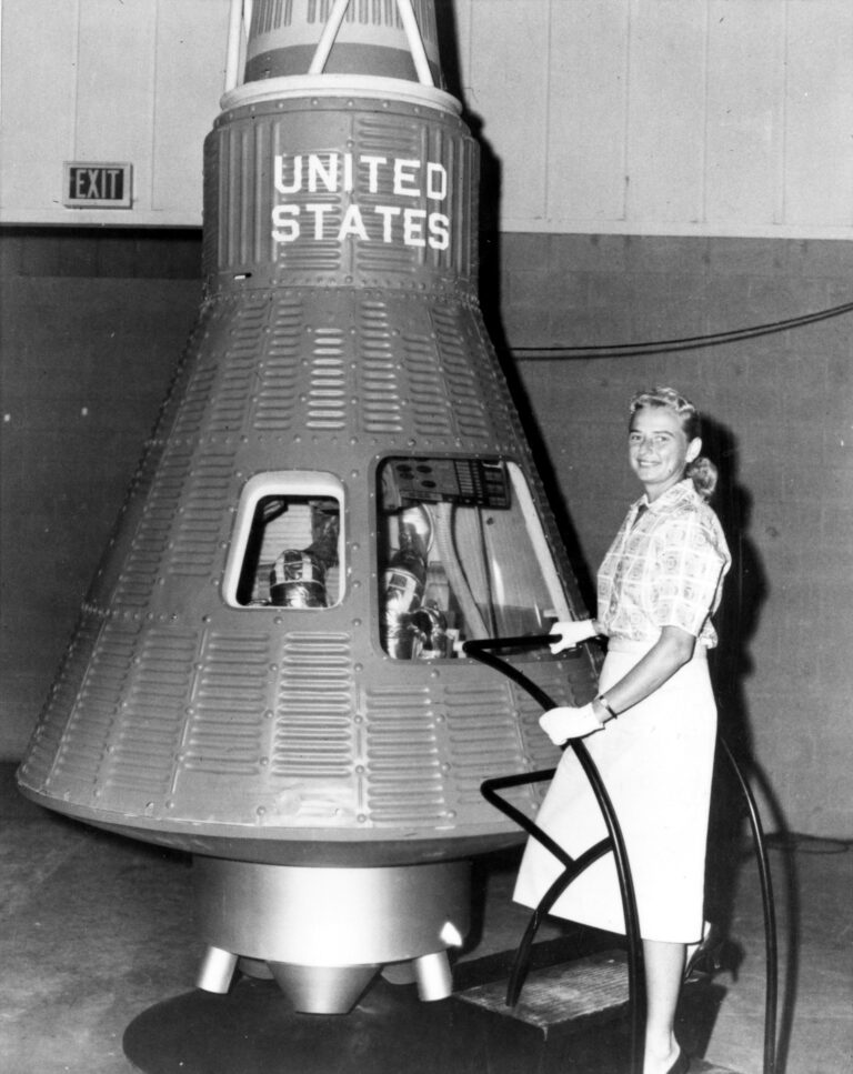 Jerrie Cobb with the Mercury Capsule in 1961